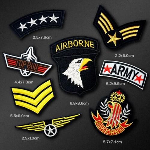 8pcs/lot AIRBORNE ARMY DIY Cloth Patch Badge Embroidered Cute Badges Hippie Iron On Kids Cartoon For Clothes Stickers