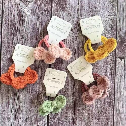 Girls Hair Accessories 10pcs/Set Woolen Crochet Knitting Bows Elastic Hair Bands Scrunchies Cute Kids Hair Ties Rope Oranaments