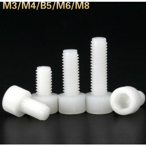 25pcs M3 M4 M5 M6 M8 White Nylon Hex Socket Head Cap Screw Plastic Screws Bolts Length 5-30mm