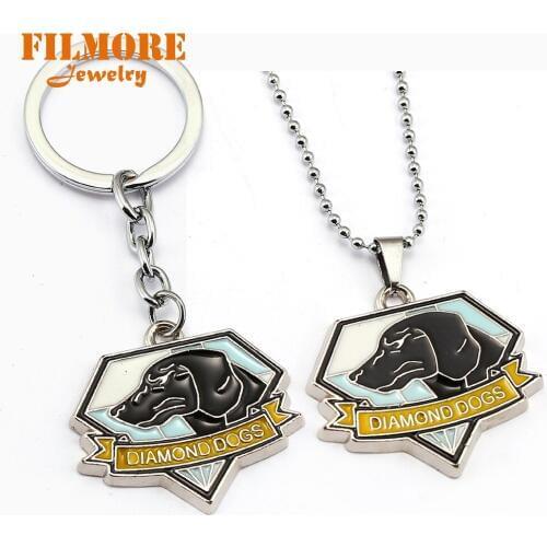 Metal Gear Solid 5 Necklace The Phantom Pain Dog Tag Necklace CZ Dia mond Dogs Fox Hound Metal Keychain Titanium Steel Necklace
