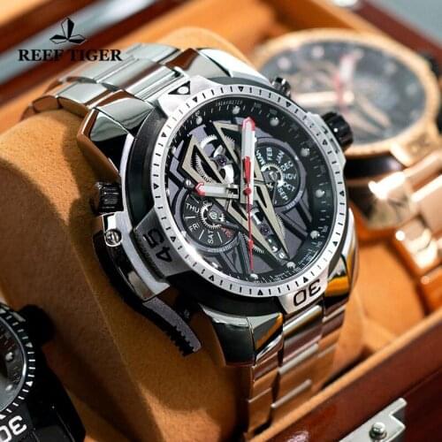 Reef Tiger/RT Top Brand Sport 100M Waterproof Mechanical Watch Automatic Stainless Steel Men Fashion Mechanical Watches