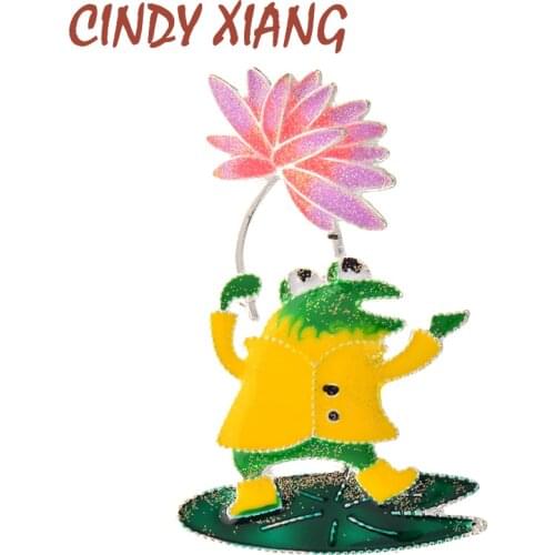 CINDY XIANG Cute Colorful Enamel Lotus And Frog Pins Brooch For Women And Men 3-color Animal Plant Party Casual Brooches Gifts