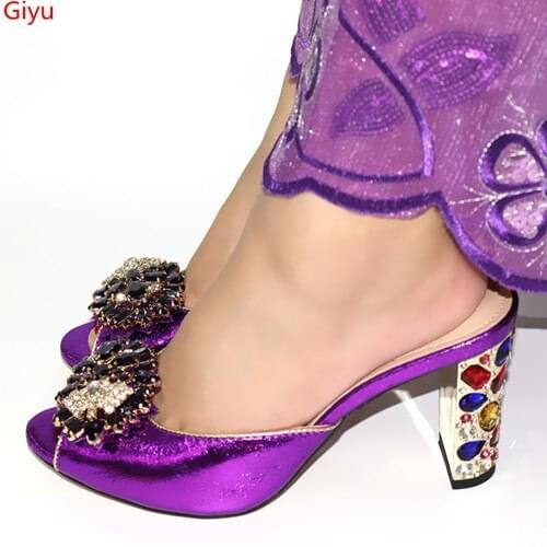 Doershow New coming nice purple rhinestones design ladies pumps African sandal shoes for party !SVZ1-1
