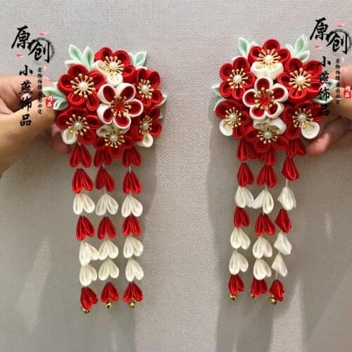Antiquity Hanfu Kimono Sakura Hair Clip Hair Accessories Improvement Lolita Bell Tassel Hairpin Tsumami zaiku Yukata Headdress