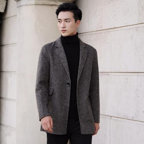 British style Double-faced Woolen Coat Men Turn-down Collar One Button Autumn Winter High-end Warm Long Trench Overcoat Outwear