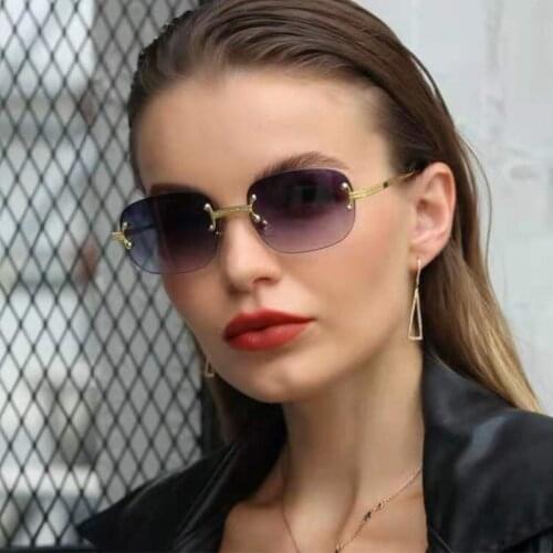 Luxury Brand Small Oval Sunglasses Women 2021 Grey Pink Shades For Women 90s Vintage Rimless Square Sunglasses Unisex UV400