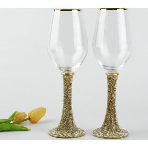Crystal Wine Glass Cups For Wedding Tulip Shape Wedding Red Wine Glasses Set With Stem Filled Rhinestones And Crystal Christmas