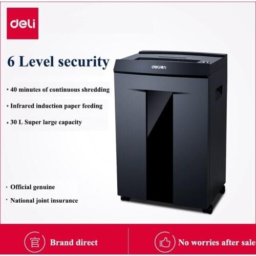 Deli 9959 shredder grade 6 security 1x9mm chips automatic paper feeding high power electric paper shredder 30L 220V 50HZ