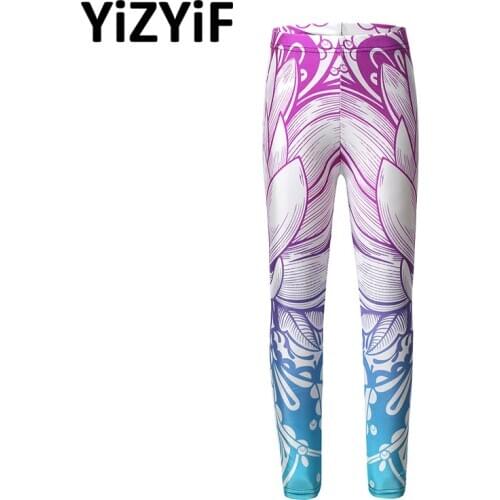 Kids Girls Dance Pants Soft 3D Digital Printed Pattern Leggings Elasticated Waist Skinny Fit Tights Trousers Party Dance Wear