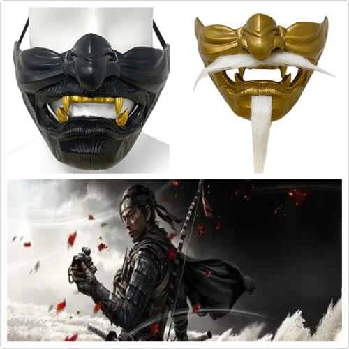 Ghost of Tsushima Sakai Cosplay Mask Half Face Samurai Mask Halloween Masquerade Halloween Party Resin Masks Props 2 Colors