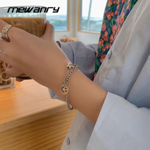 MEWANRY 925 Sterling Silver Couples Bracelets Trendy Simple Vintage Hollow Smiley Face Star Thai Silver Party Jewelry for Women