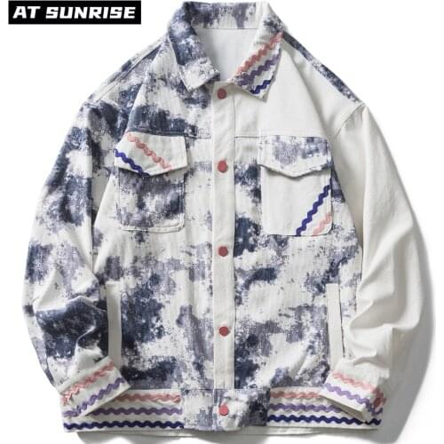 2021 Tie dye Hip Hop Streetwear Jacket Vintage Retro men Jacket Coat Men Autumn Jacket Outwear Harajuku Cotton Casual fashion