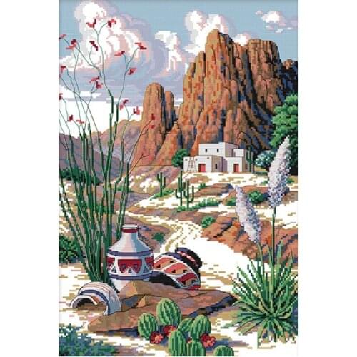 BMBY-Embroidery Starter Kits 14CT Stamped Cross Stitch Kits Beginners for DIY Embroidery - the Silk Road 34X48cm