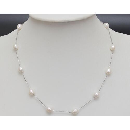 Natural Freshwater Pearl Rice Shaped Tibetan Silver Necklace 18"