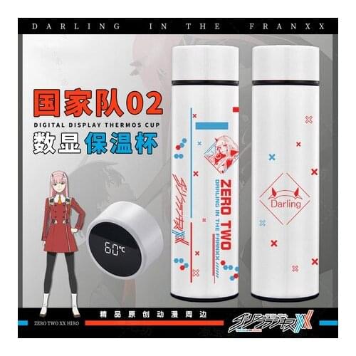 New Anime Darling in the FRANXX 02 Zero Two Stainless Steel Vacuum Cup Temperature Display Gift Thermos Cup Water Bottle Xmas