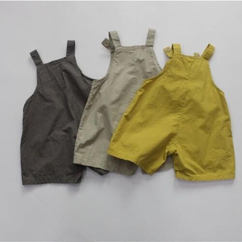 New 2021 Unisex Kids Loose Straps Pants Pure Color Korean Style Jumpsuits Knee Length Baby Children Casual Overalls