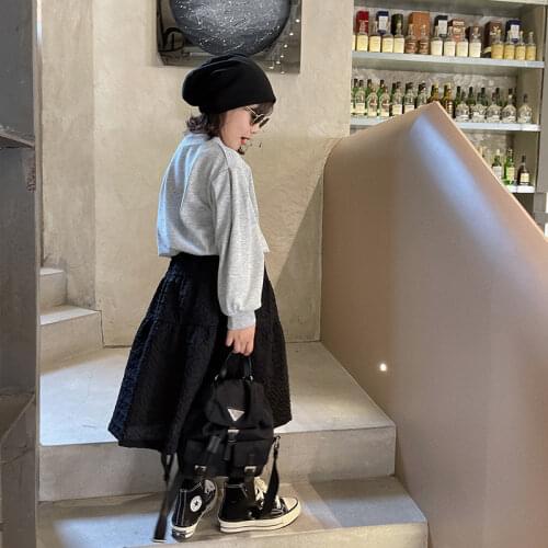 Autumn 2021 Girls' Casual Vintage Solid Color Medium and Long Term Style Cake Skirt Teenagers Casual Princess Skirt