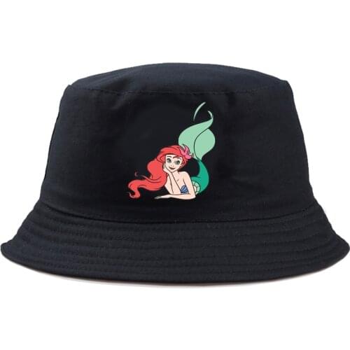 Disney Mermaid Ariel Headwear Graphic Bucket Hat Casual Brand Fashion For Woman Man Panama Beauty Reversible Summer Fishing Hat