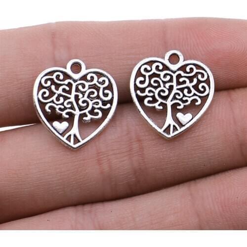 10pcs 17x19mm Charms Heart Life Tree Antique Silver Color Plated Pendants Making DIY Handmade Finding Jewelry