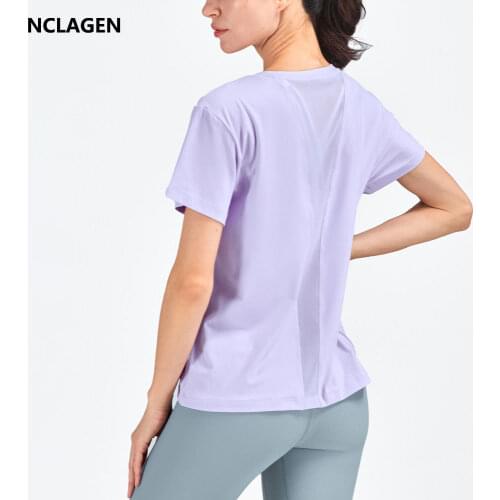NCLAGEN Fitness Casual T-shirt Women GYM Versatile Sports Top Short Sleeve Running Mesh Breathable Dry Fit Loose Yoga Blouse