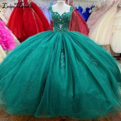 Puffy Ball Gown Quinceanera Dresses 2021 Shining Crystal Applique Lace Sweet 16 Dress For Women Formal Vestido de 15 anos