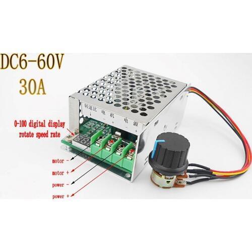 Digital display 6 ~ 60V 12v 24v 36v 48v PWM DC motor speed controller display 0~100% adjustable 30A motor control regulator