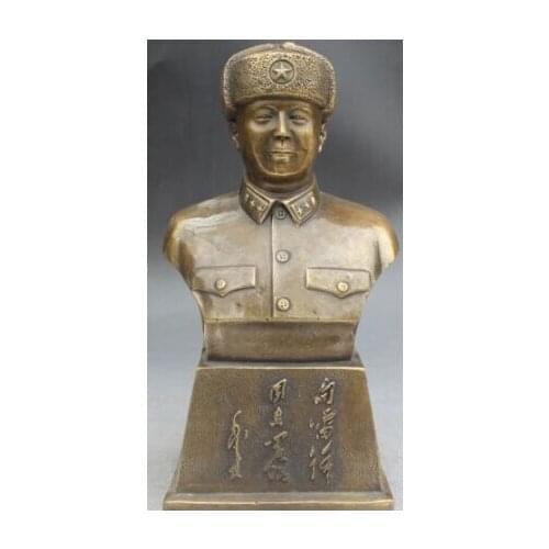 RHS0152 9" Chinese folk Bronze Lei Feng head bust justice hero statue sculpture