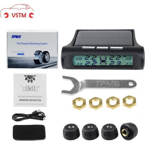 Backlight in dark tire pressure alarm monitor TPMS Car tire Pressure Monitoring System digital Display Solar energy Power USB