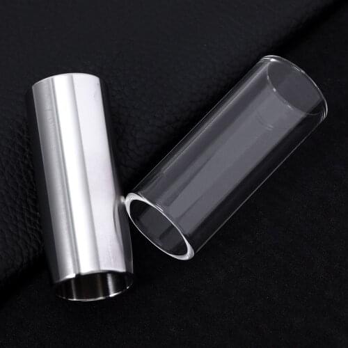 2 Pcs 60MM Glass Slide and Stainless Steel Slide Medium Bottleneck Slide for Guitar Bass (Transparent And Silver)