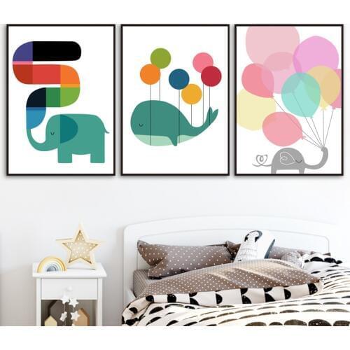 Elephant Whale Balloon Canvas Wall Art Prints Nordic Poster For Kids Room Canvas Painting Animal Wall Pictures Decor No Framed