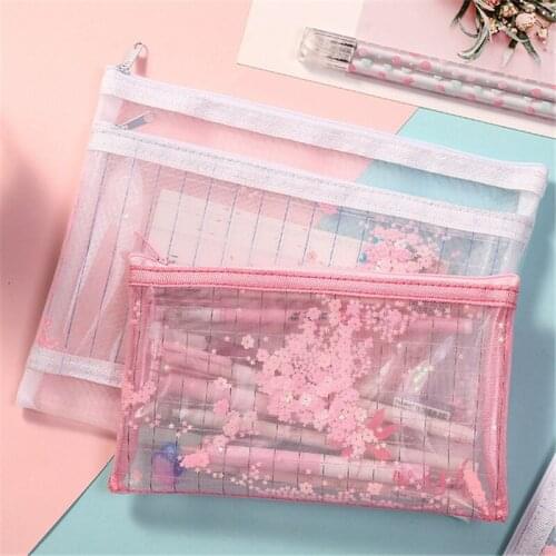 Large Capacity Sequins Pencil Bag Mesh Flow Salad File Pouch Bag Multi-Layer Pencils Case Storage Bag Office School Stationery