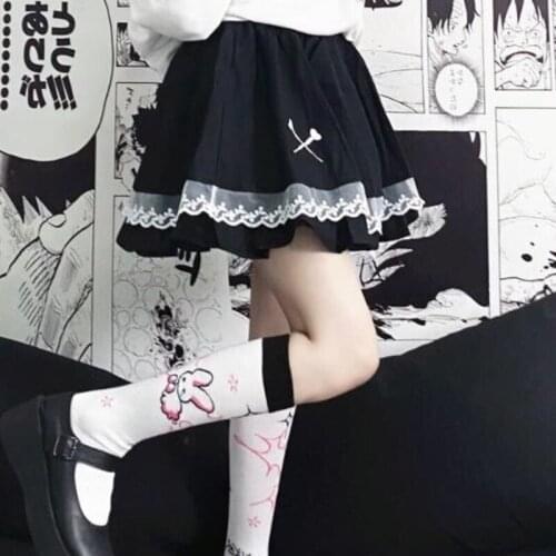 SXGOTH Faldas Egirl Harujuku Gothic Fashion Halloween Skirt For Girl Lolita Mini Fairycore Black Dark Academia Lace Skorts Cute