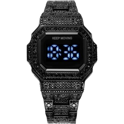 Top Luxury Brand Men Watches Hip Hop Style Diamond Digital Watch Stainless Steel Waterproof Watch For Women Relogio Masculino