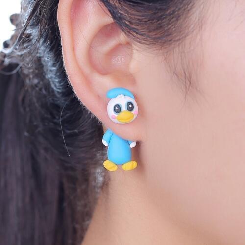 TTPAIAI 30 Brand 100% Handmade Polymer Clay Cartoon Donald Duck Stud Earrings Fashion Jewelry 3d Animal Earrings For Women Girl