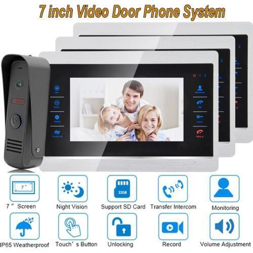 7 Inch Video Door Phone Monitor Intercom System Kit Night Vision 1200 TVL Doorbell Camera Recording SD Card Support 1V3