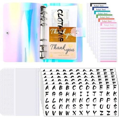 32 Pieces A6 Waterproof Binder Pockets with 6-Ring Binder Notebook and 12 Cash Envelopes Budget Sheets,6 Pieces 27 Categories
