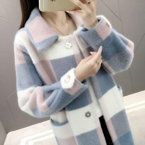 Imitation Mink velvet coats autumn and winter jacket loose large size long knit cardigan coat female thickening