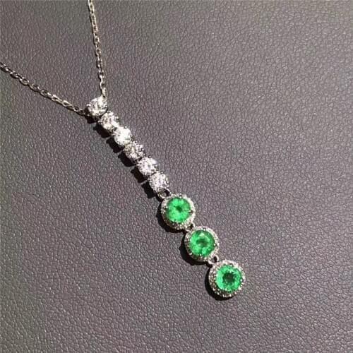 LeeChee Genuine Natural Emerald Pendant 3.5MM Green Gemstone Necklace for Women Anniversary Gift Real 925 Solid Sterling Silver