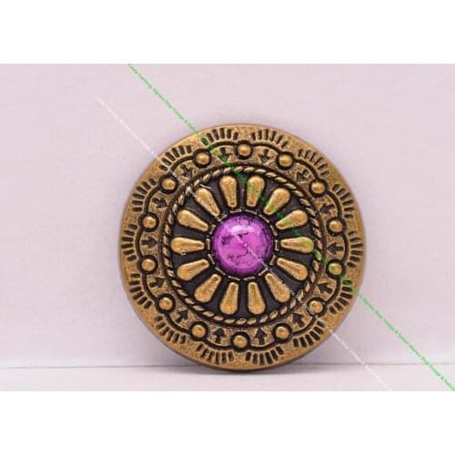 10pcs 25mm Retro Brass Indian Floral Art Purple Turquoise Conchos For Leathercraft Western Shoe Boot Belt Wallet Case Decor