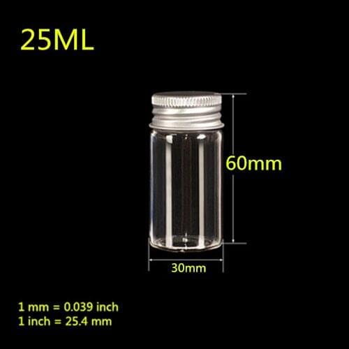 100pcs Small Glass Bottles Aluminium Screw Cap Silver Lid Mini Transparent Clear Empty Glass Jars Vials Bottles With Plug25ml