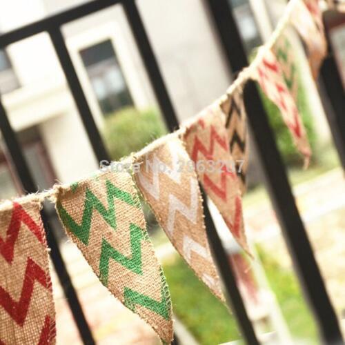 200 Sets Mini Wavy Bunting Banners Burlap Jute Flags Christmas X-mas Wedding Holiday Party Hanging Decoration