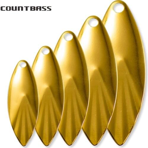 50pcs COUNTBASS Size 2.5-4.5 Gold Plated Steel Willow Leaf Spinner Blades Fluted Pattern, DIY Spinner baits Fishing Lure
