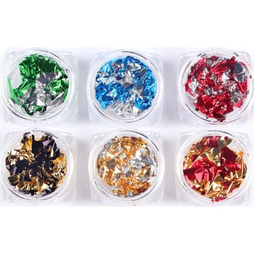 6boxes Gold Silver Red Colorful Nail Art Foil Paper Irregular Aluminum Nail Sticker Manicure Glitter Gel Polish Nail Decoration