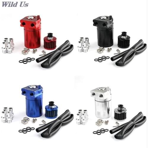 Aluminum Oil Catch Reservoir Breather Tank/Can w/ Filter Cylinder Engine Kit 1 Set
