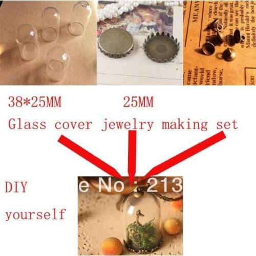 Free ship!!2013 NEW 20sets/lot 38*25mm glass globe & setting base & cap set glass ball cover DIY Glass vial jewelry glass bottle