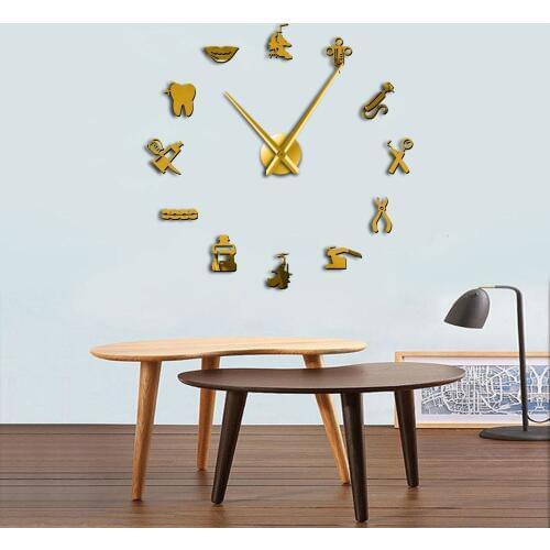 Dentist DIY Giant Mute Wall Clock Dental Doctor Oversized Clock Watch Big Needle Mirror Dentist Office Studio Decor Dentist Gift