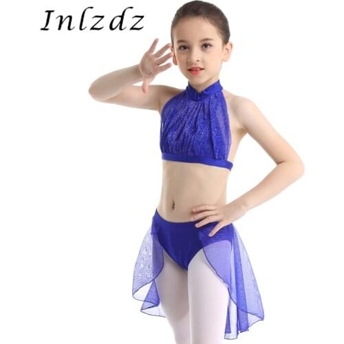 Kids Girls Ballet Dance Outfit Sleeveless Mock Neck Crop Top with Bottoms Set for Celebration of Spirit Praise Lyrical Dance