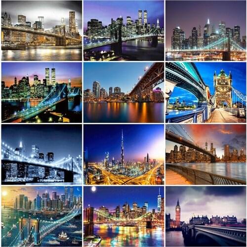 EverShine Diamond Embroidery Landscape Cross Stitch Kits Diamond Painting City Full Square Mosaic Bridge Set Decor For Home
