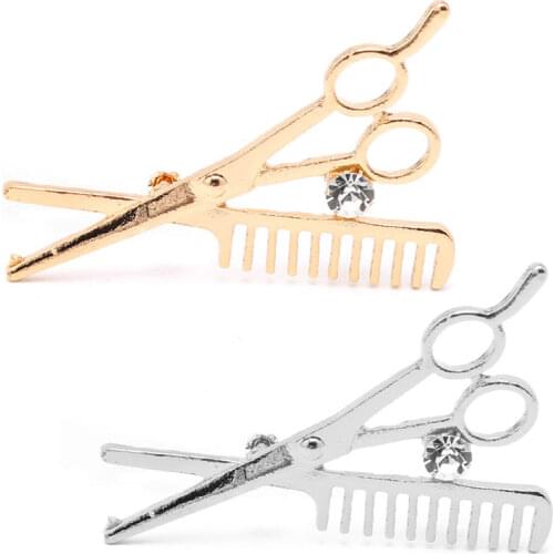 Hot Comb Scissors Salon Hairstylist Barber Unisex Jacket Coat Brooch Pin Jewelry Presents Women Men Accessories Gifts