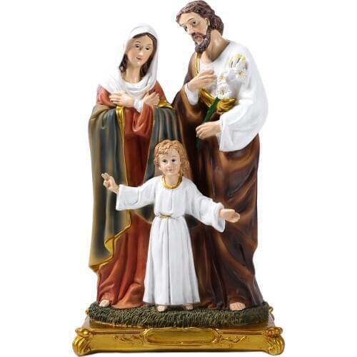 Resin Catholic Jesus Statue, The Holy Family Saint Joseph Virgin Mary Sculpture, Religious Home Tabletop Decor